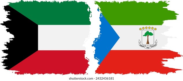 Equatorial Guinea and Kuwait grunge flags connection, vector