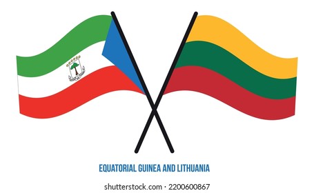 Banderas de Guinea Ecuatorial y Lituania Cruzadas y ondeadas de estilo plano. Proporción oficial.