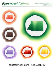 Equatorial Guinea logo collection. Colorful logos of the country. Unique layered dynamic frames around Equatorial Guinea border shape. Vector illustration.