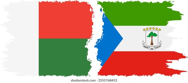 Equatorial Guinea and Madagascar grunge flags connection, vector