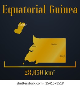 Equatorial Guinea, Malabo golden 3d solid country outline silhouette, realistic piece of world map template, for infographic, vector illustration, isolated object, background. From countries set