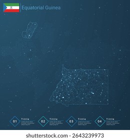 Equatorial Guinea map abstract geometric mesh polygonal light. Business wireframe mesh spheres from flying debris. Blue structure style vector illustration concept.