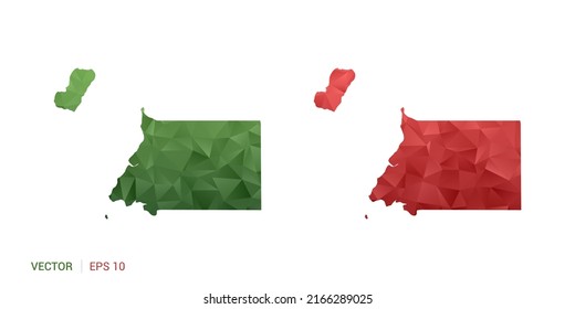 Equatorial Guinea map of abstract vector polygon set couple color green and red.