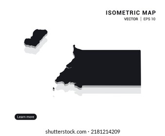 Mapa de Guinea Ecuatorial negro sobre fondo blanco con 3d ilustración vectorial isométrica