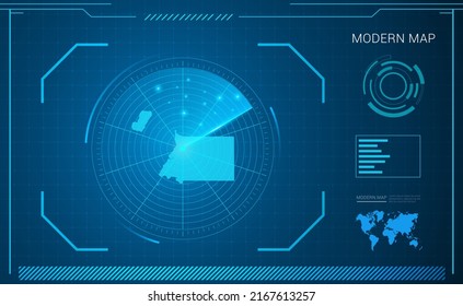 Equatorial Guinea map of blue digital frame technology radar vector HUD, GUI, UI interface.