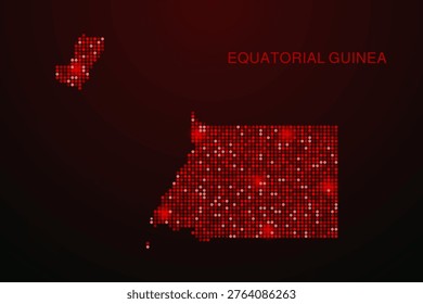 Equatorial Guinea Map - Digital dotted map with glowing red points on dark background, modern technology style, abstract data network design, clean minimal vector illustration.