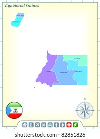 Equatorial Guinea Map with Flag Buttons and Assistance & Activates Icons Original Illustration