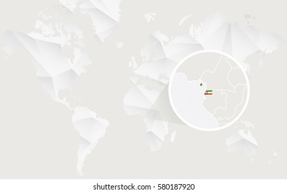 Equatorial Guinea map with flag in contour on white polygonal World Map. Vector Illustration.