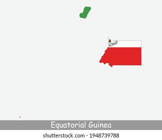 Equatorial Guinea Map Flag. Map of Equatorial Guinea with the Equatoguinean national flag isolated on white background. Vector Illustration.