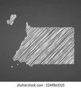 Equatorial Guinea map hand drawn sketch. Vector concept illustration flag, scribble map. Country map for infographic, brochures and presentations isolated on black background. Vector illustration.