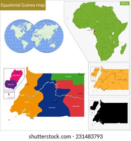 Equatorial Guinea map with high detail and accuracy and it is divided into provinces which are colored with different bright colors