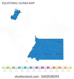 Equatorial Guinea Map - Infographic detailed map with regions and cities of the country. Vector illustration EPS10.