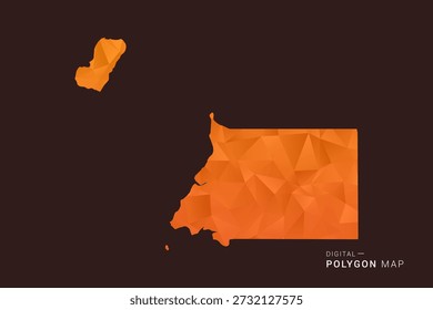 Äquatorialguinea-Karte - Low-Poly-Polygon-Vektor, geometrische dreieckige Silhouette in Orange und dunklen Brauntönen, saubere moderne Infografik, isolierter Hintergrund.