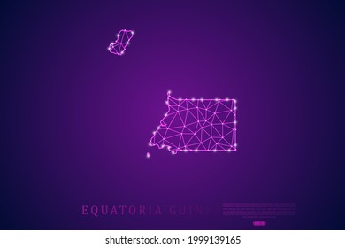 Línea de máscaras del Mapa de Guinea Ecuatorial y escalas puntuales sobre el fondo de tecnología púrpura. Malla 3D del marco de cables línea de red poligonal, esfera de diseño, punto y estructura - Ilustración vectorial eps 10