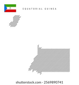 Equatorial Guinea map from pattern of black slanted parallel lines. Map with gray diagonal lines. Silhouette of a country made of oblique hatching. Vector illustration isolated on white.