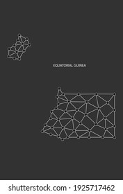Equatorial Guinea Map Point scales on black background. Wire frame polygonal network white line, dot and shadow dot.