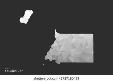 Äquatorialguinea-Karte - Vektorgrafik im Polygonstil in schwarz, grau und weiß, geometrisches Low-Poly-Design, minimale Silhouette, einzeln für Infografik.