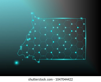 Equatorial Guinea map of polygonal mosaic lines network, Rays and space stars, Abstract Polygon Map. Low Poly Color Rainbow. Vector Illustration EPS10.