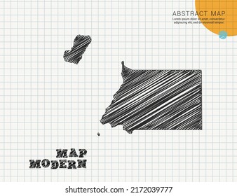 Equatorial Guinea map of vector black silhouette chaotic hand drawn scribble sketch on grid paper used for notes or decoration.