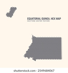 Equatorial Guinea Map Vector Hexagonal Halftone Pattern Isolate On Light Background. Hex Texture in the Form of a Map of Guinea. Modern Technological Military Contour Map of Guinea for Design Projects