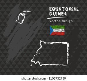 Equatorial Guinea map, vector pen drawing on black background