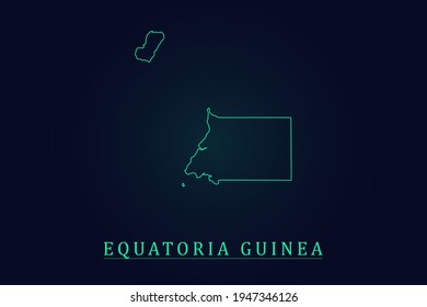 Equatorial Guinea Map - World Map International vector template with thin green outline or outline graphic sketch style and green color isolated on dark background - Vector illustration eps 10