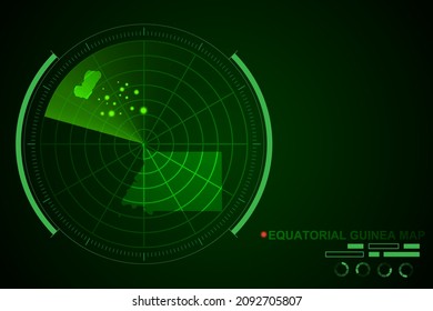 Equatorial Guinea Map - World Map International vector template with futuristic circle radar style HUD, GUI, UI interface isolated on dark green background - Vector illustration eps 10