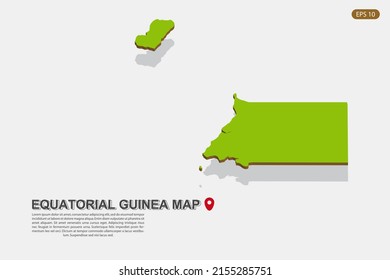 Mapa de Guinea Ecuatorial - Mapa mundial Modelo vectorial internacional con estilo isométrico que incluye sombra, color verde y marrón aislado en fondo blanco para el diseño - Ilustración vectorial eps 10