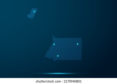 Equatorial Guinea Map - World Map vector template with dots, grid, grunge, halftone style and light, network line, design sphere on blue technology background -  Vector illustration eps 10