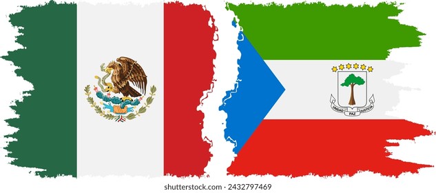 Equatorial Guinea and Mexico grunge flags connection, vector