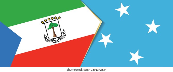Equatorial Guinea and Micronesia flags, two vector flags symbol of relationship or confrontation.