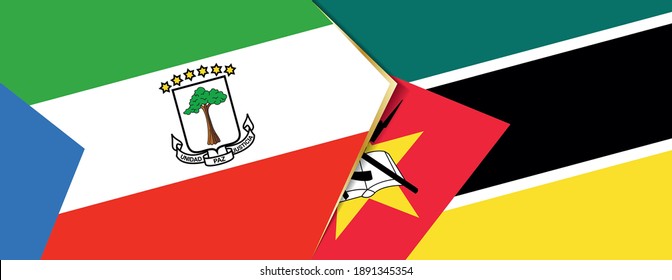 Equatorial Guinea and Mozambique flags, two vector flags symbol of relationship or confrontation.