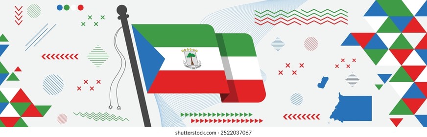 Equatorial Guinea national day banner featuring the Equatorial Guinea flag and a geometric abstract background, ideal for patriotic events and advertisements