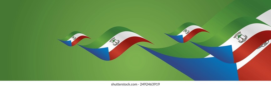 Equatorial Guinea National Day waving flags two fold blue landscape background