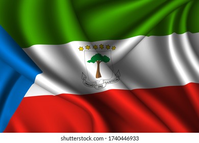 Equatorial Guinea national flag of silk. Vector fabric texture