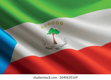 Equatorial Guinea national flag waving in the wind, realistic detailed silk texture