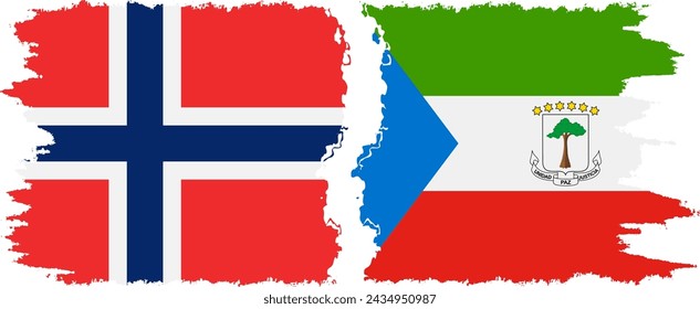 Equatorial Guinea and Norwegian grunge flags connection, vector