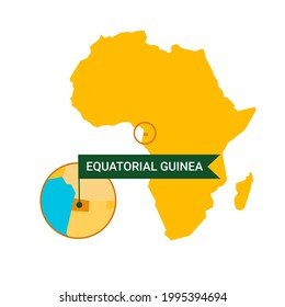Equatorial Guinea on an Africa s map with word Equatorial Guinea on a flag-shaped marker. Vector isolated on white.