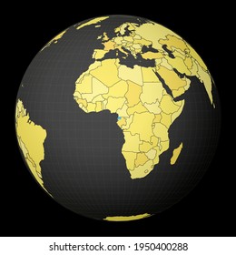 Equatorial Guinea on dark globe with yellow world map. Country highlighted with blue color. Satellite world projection centered to Equatorial Guinea. Stylish vector illustration.