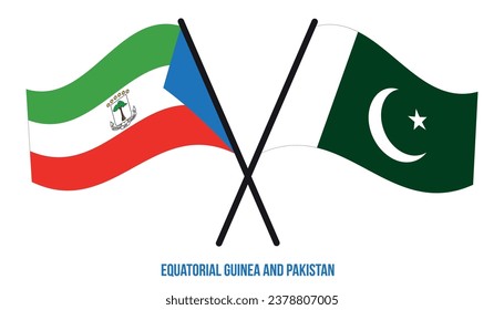 Equatorial Guinea and Pakistan Flags Crossed And Waving Flat Style. Official Proportion.
