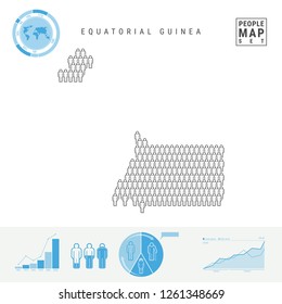 Equatorial Guinea People Icon Map. People Crowd in the Shape of a Map of Equatorial Guinea. Stylized Silhouette. Population Growth, Aging Infographic Elements. Vector Illustration Isolated on White.