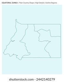 Equatorial Guinea plain country map. High Details. Outline Regions style. Shape of Equatorial Guinea. Vector illustration.