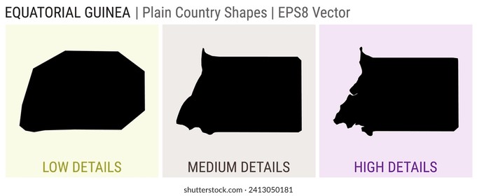 Equatorial Guinea - plain country shape. Low, medium, and high detailed maps of Equatorial Guinea. EPS8 Vector illustration.