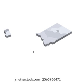 Equatorial Guinea political map of administrative divisions - provinces. 3D isometric blank vector map in shades of grey.