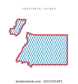 Equatorial Guinea population map. Stick figures people map with bold red translucent country border. Pattern of men and women icons. Isolated vector illustration. Editable stroke.