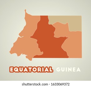Equatorial Guinea poster in retro style. Map of the country with regions in autumn color palette. Shape of Equatorial Guinea with country name. Artistic vector illustration.