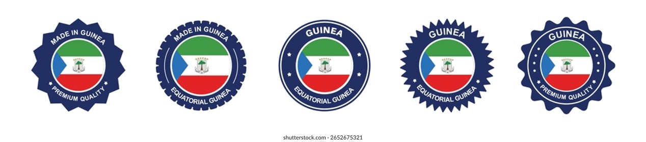 conjunto de rótulos de produtos da guiné equatorial. bandeira da guiné equatorial, prêmio fabricado na guiné equatorial. Etiquetas, selos, carimbos, bandeiras, ícones
