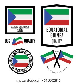Equatorial Guinea quality isolated label set for goods. Exporting stamp with nation flag, manufacturer certificate element, country product vector emblem. Made in Equatorial Guinea badge collection.