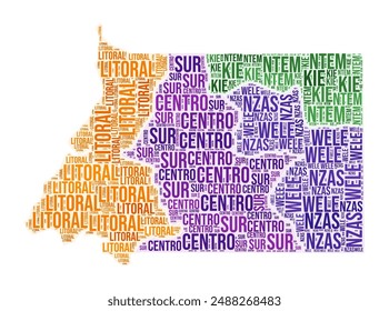 Equatorial Guinea region word cloud. Country shape design. Equatorial Guinea colored illustration. Region names collage cloud. Vector illustration.