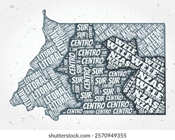 Equatorial Guinea regions word clouds. Country shape on textured background. Equatorial Guinea design in typographic style. Beautiful vector illustration.